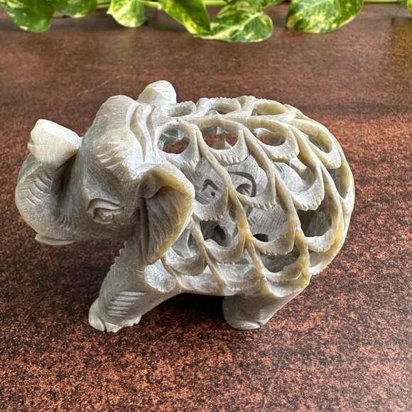 Carved Soapstone Elephant Figurine - Picture 2 of 7
